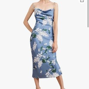 Blue satin midi dress